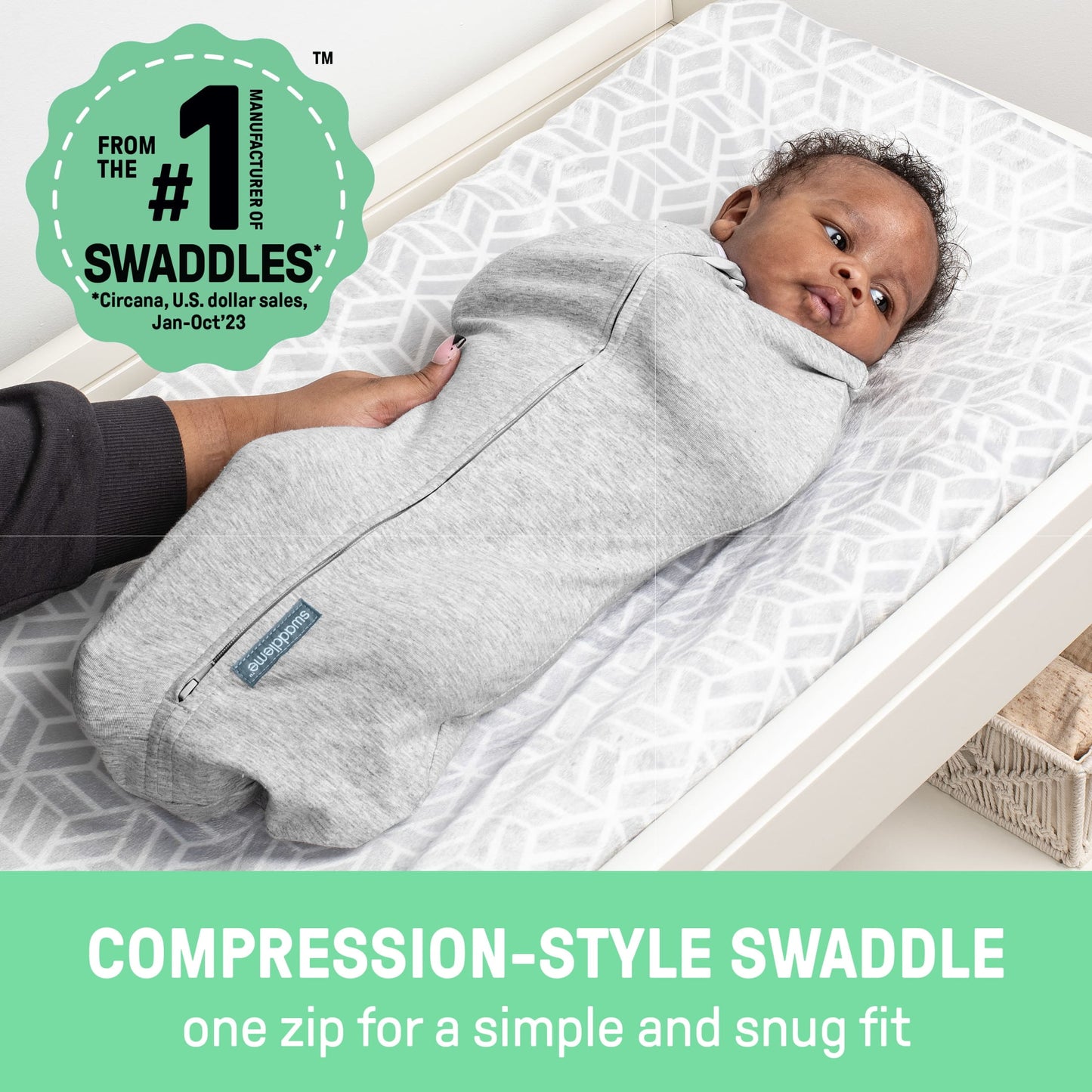 Swaddleme by Pod, Size Newborn, 0-2 Months, 1-Pack - Gray Elephants