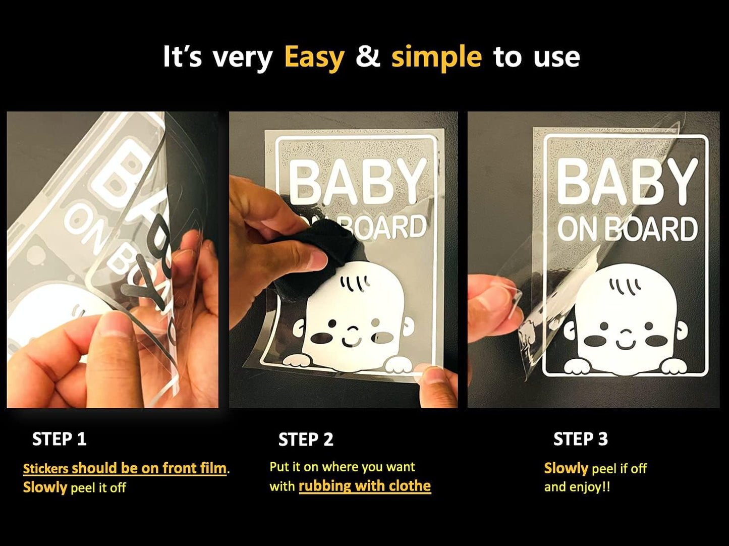 (3 Pcs) Sticker, Baby on Board Sticker for Cars, Safety Baby on Board Sign, Baby Car Sticker, Reflective, Waterproof and UV Resistant Sticker, Baby Shower, Baby Gift, Baby on Board Sticker, Baby on Board Decal, Parent (Reflective White Baby 3-In-1)