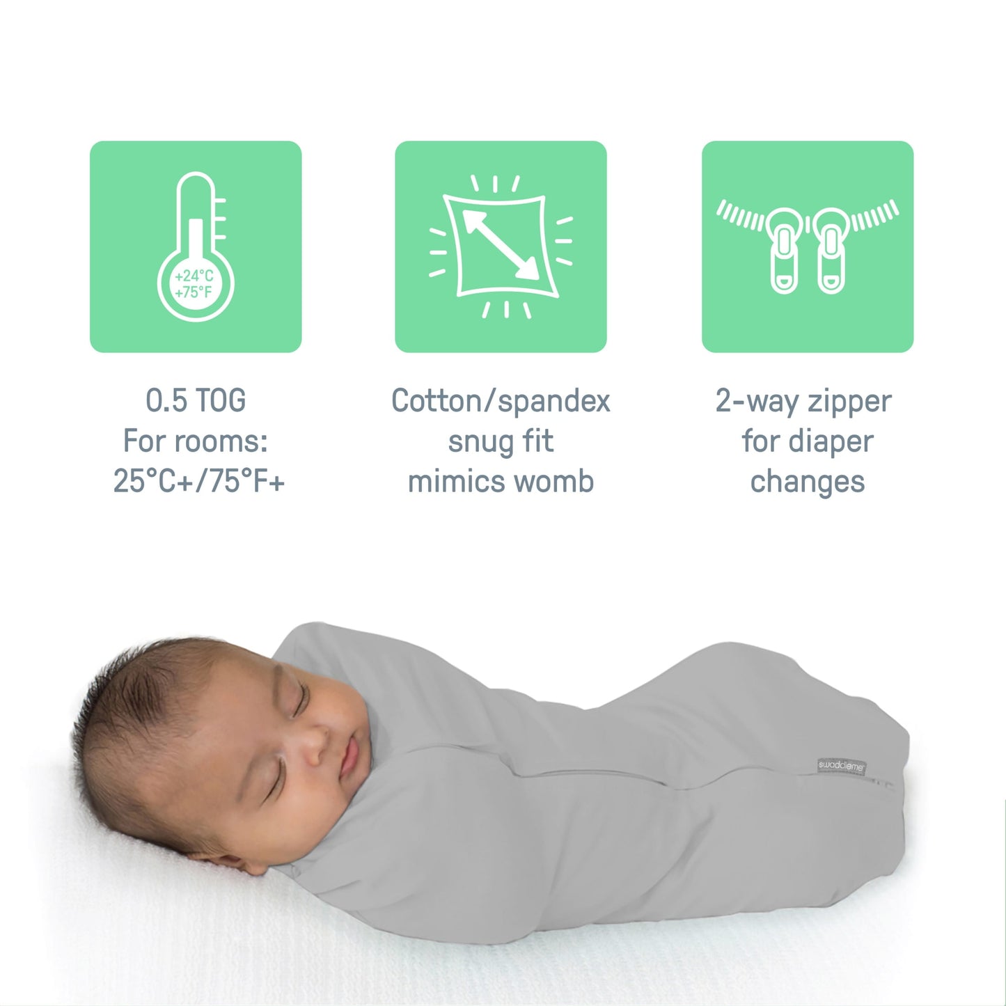 Swaddleme by Pod, Size Newborn, 0-2 Months, 1-Pack - Gray Elephants