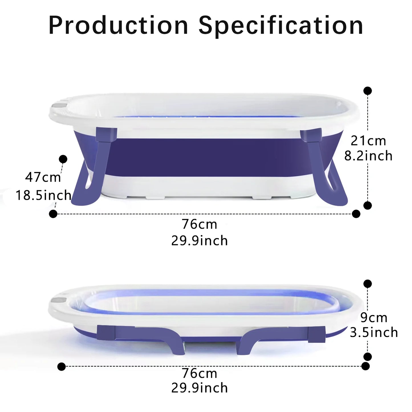 Newborn Baby Bath Tub with Drain Hole, Foldable Toddler Bathtub with Soft Cushion Pad, Portable Travel Bathtub Built in Anti-Slip Support for Newborn 0-36 Month,Blue