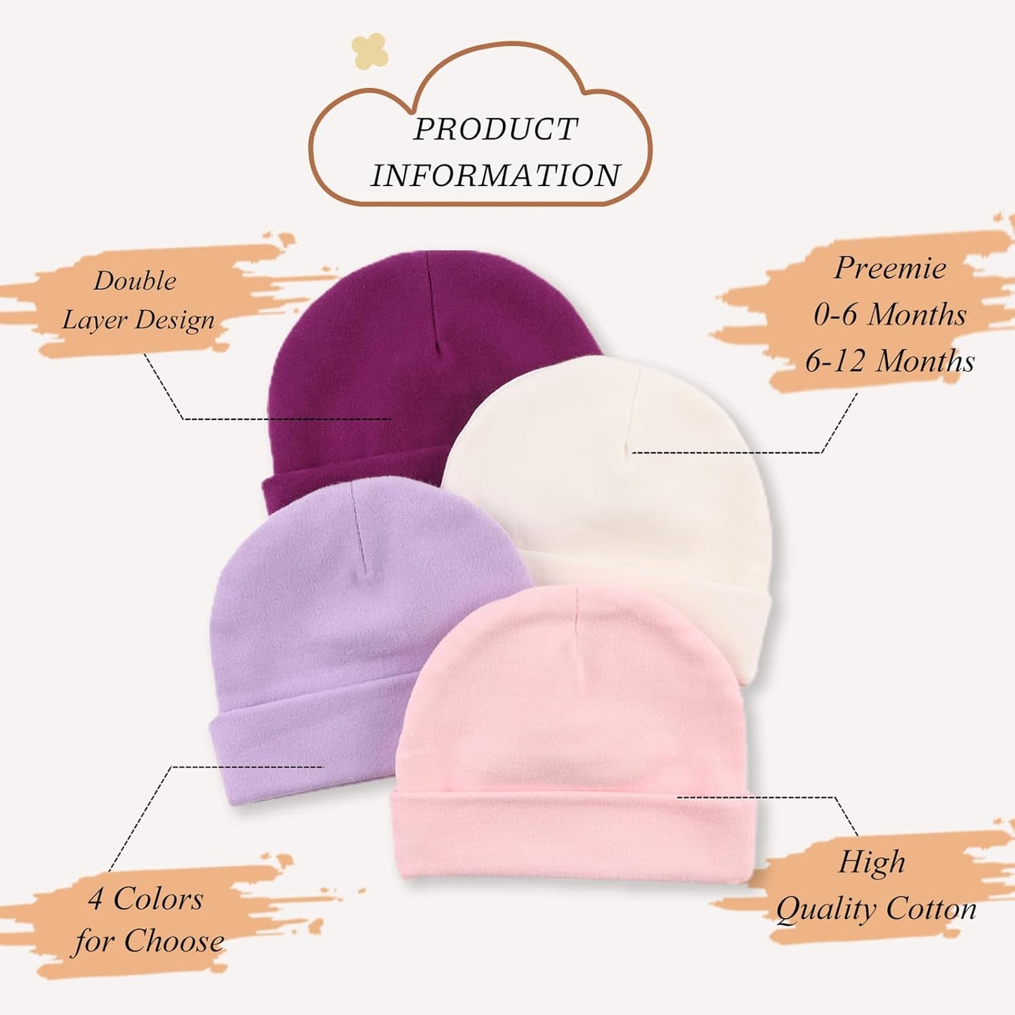 Cotton Baby Girl Hat Preemie Boys Beanie Newborn Hospital Hats Winter Infant Hats for Girls