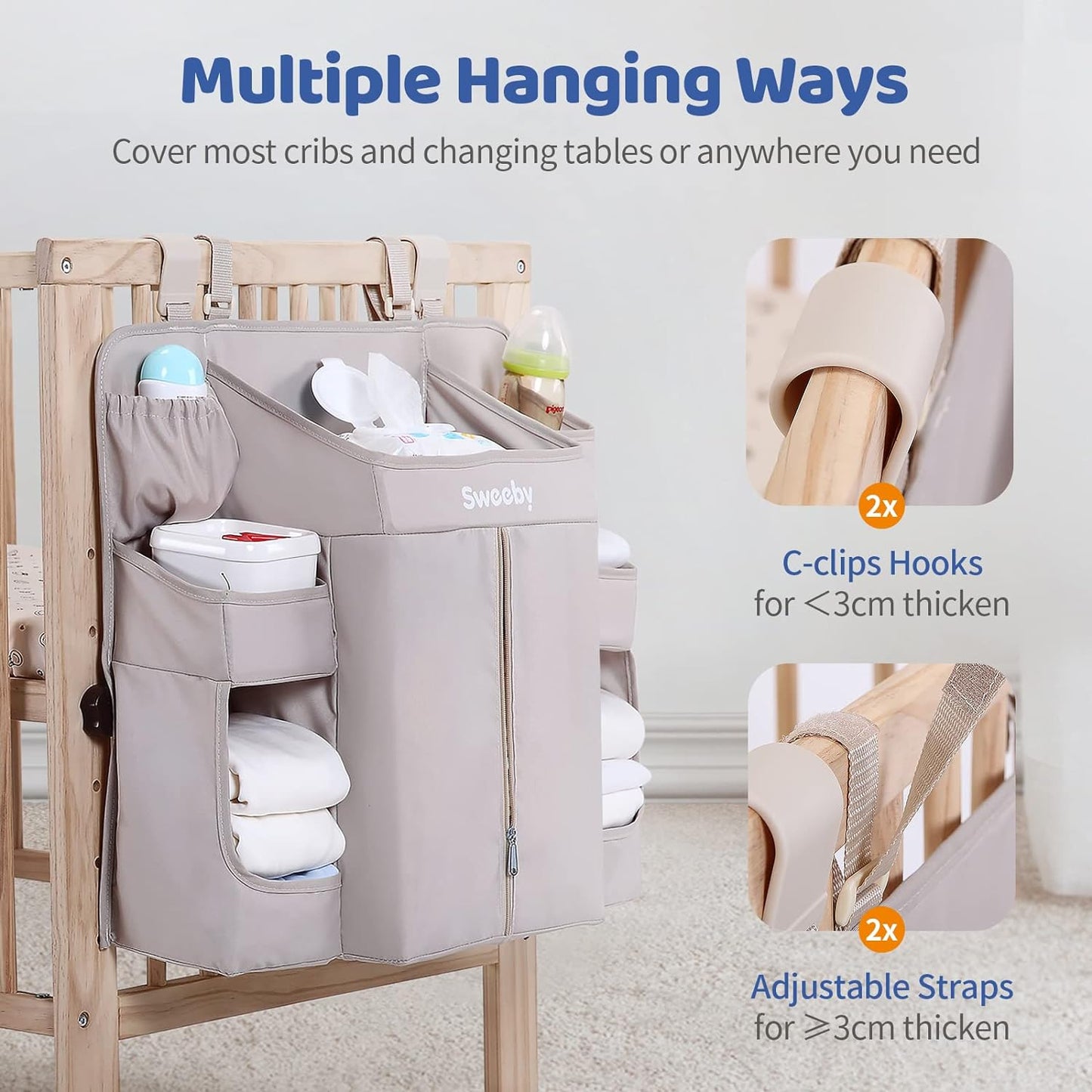 Diaper Organizer for Changing Table and Crib Diaper Stacker Nursery Organizers for Cribs Hanging Diaper Caddy Organizer for Baby Essentials