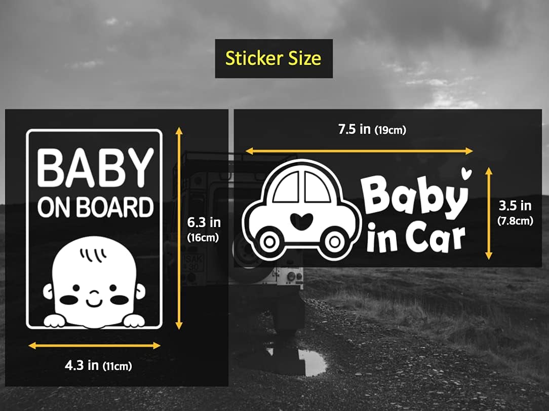 (3 Pcs) Sticker, Baby on Board Sticker for Cars, Safety Baby on Board Sign, Baby Car Sticker, Reflective, Waterproof and UV Resistant Sticker, Baby Shower, Baby Gift, Baby on Board Sticker, Baby on Board Decal, Parent (Reflective White Baby 3-In-1)