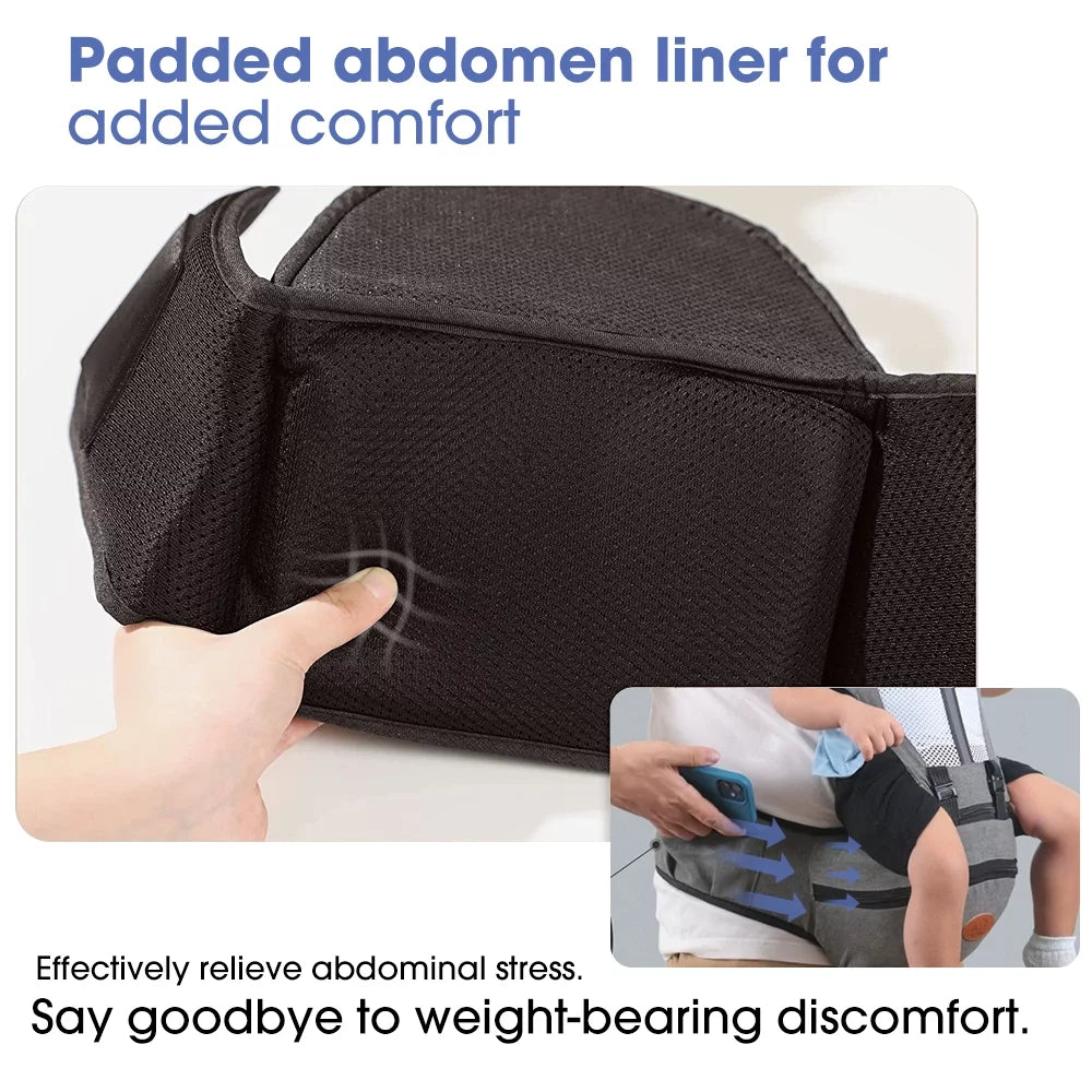 Baby Carrier, 6-In-1 Ergonomic Baby Carrier with Hip Seat Diaper Pocket Front and Back Baby Sling with Waist Stool Lumbar Support for Breastfeeding Newborn to Toddler, up 50Lbs (Gray)