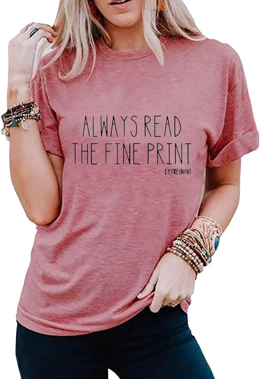 Always Read the Fine Print I'M Pregnancy T-Shirt Women Funny Maternity Shirt Casual Letter Print Graphic Tee Tops