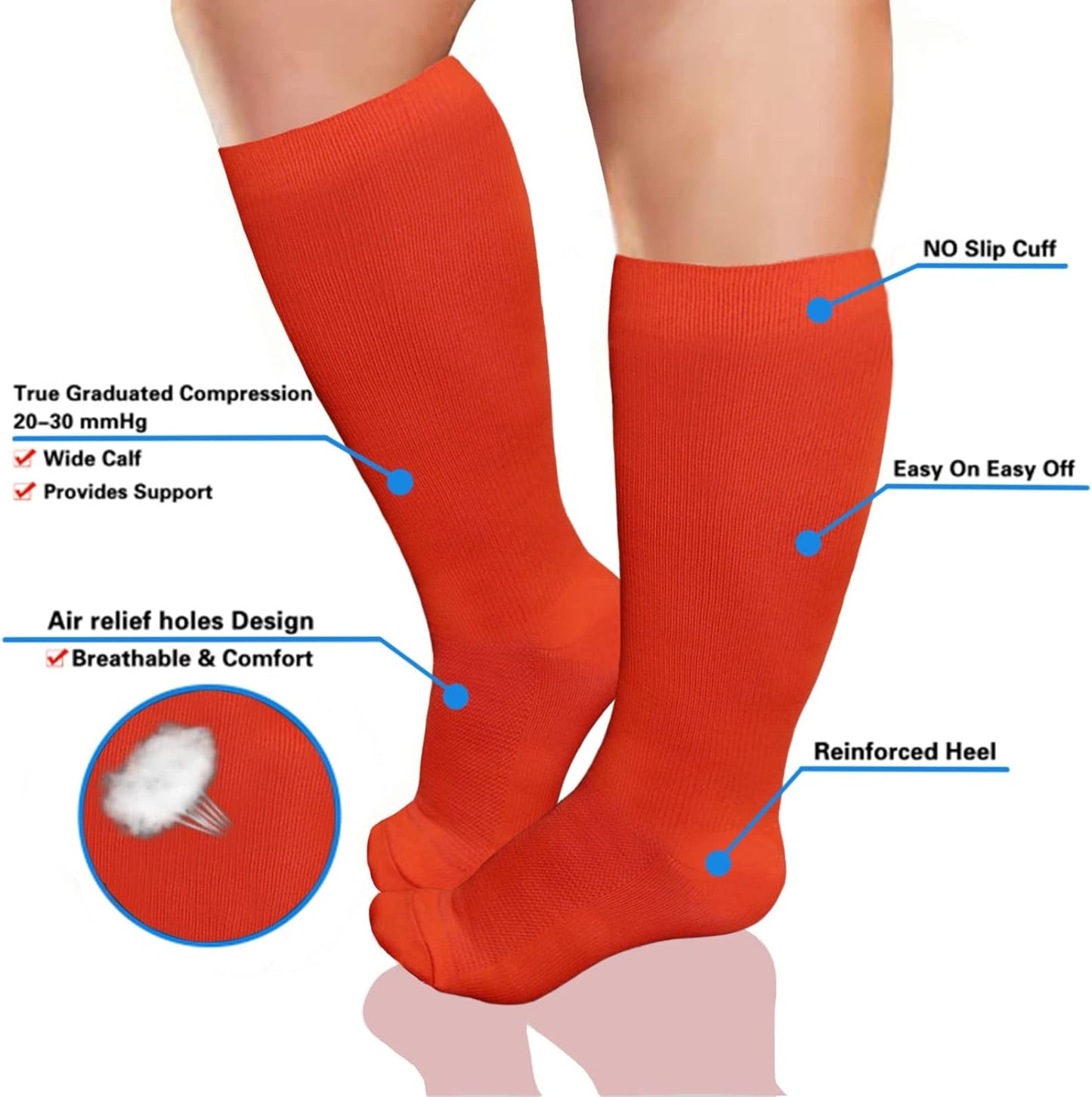 3 Pairs plus Size Compression Socks Support Socks for Women Black White Red Compression Socks Men 20-30 Mmhg Knee High Wide Calf XXL XXXL