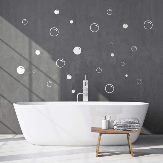 120 Pieces Multiple Size Soap Bubbles Wall Decals, Bathroom Decals, Vinyl Stickers for Bathroom, Babyroom, Bedroom, Nursery Decor (White)