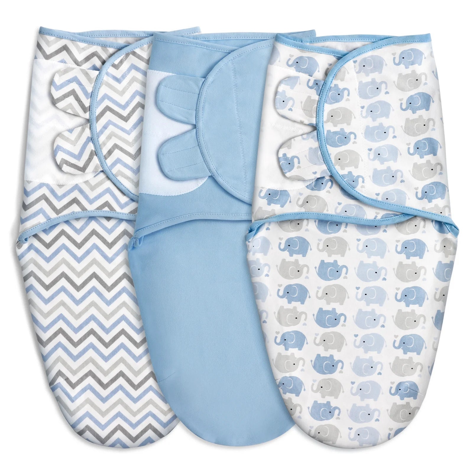 Organic Cotton Swaddle 3-Pack for 0-3 Months Newborn Infant Boys Girls, Blue Elephants