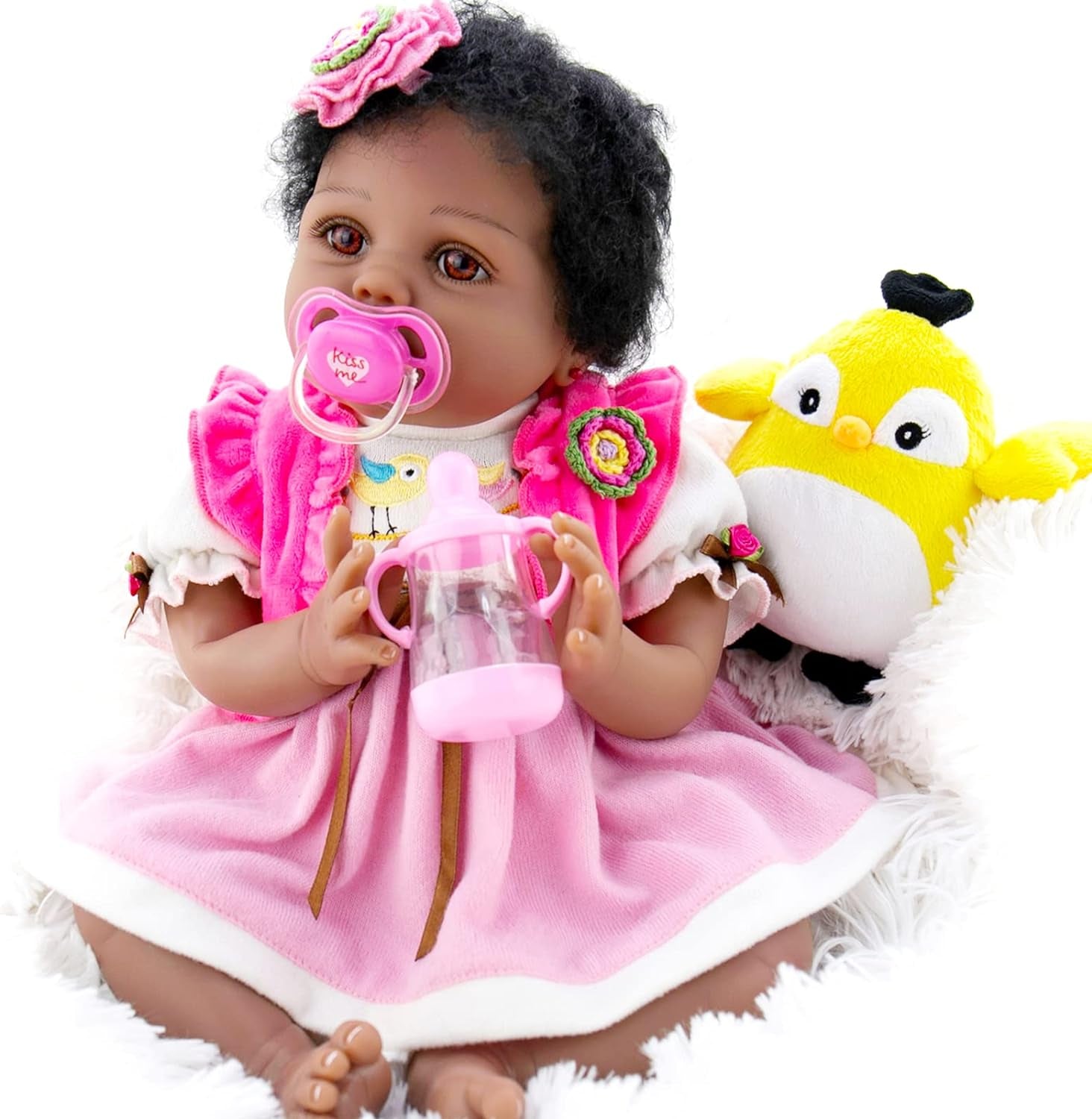 Reborn Baby Dolls Black 22 Inch Realistic Baby Girl Doll Weighted Newborn Baby Doll with Feeding Toy Accessories