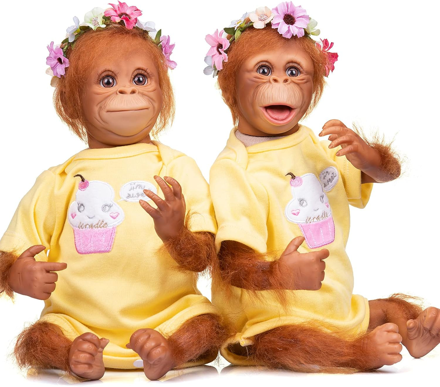 18Inch Realistic Reborn Monkey Dolls Soft Silicone Vinyl Weighted Body Real Hair Apes Nature Orangutan Babies Detailed Painting Premie Size Collectible Art (Open Mouth)