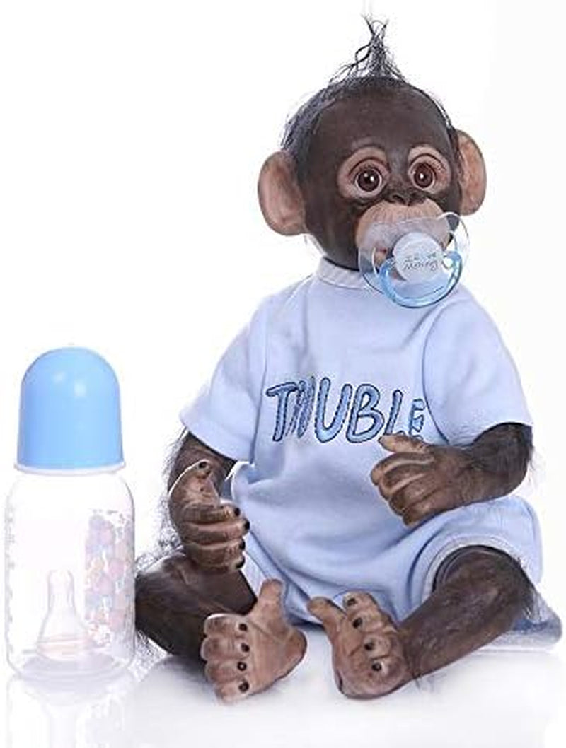 16Inch 40Cm Bebe Doll Reborn Toddler Monkey Crafted in Soft Silicone Cotton Body Realistic Cute Baby Toy (Blue)