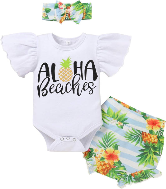 Isn'T She Lovely Newborn Baby Girls Coming Home Outfit Ruffle Romper Shorts Pants Headband 3PCS Summer Clothes Set