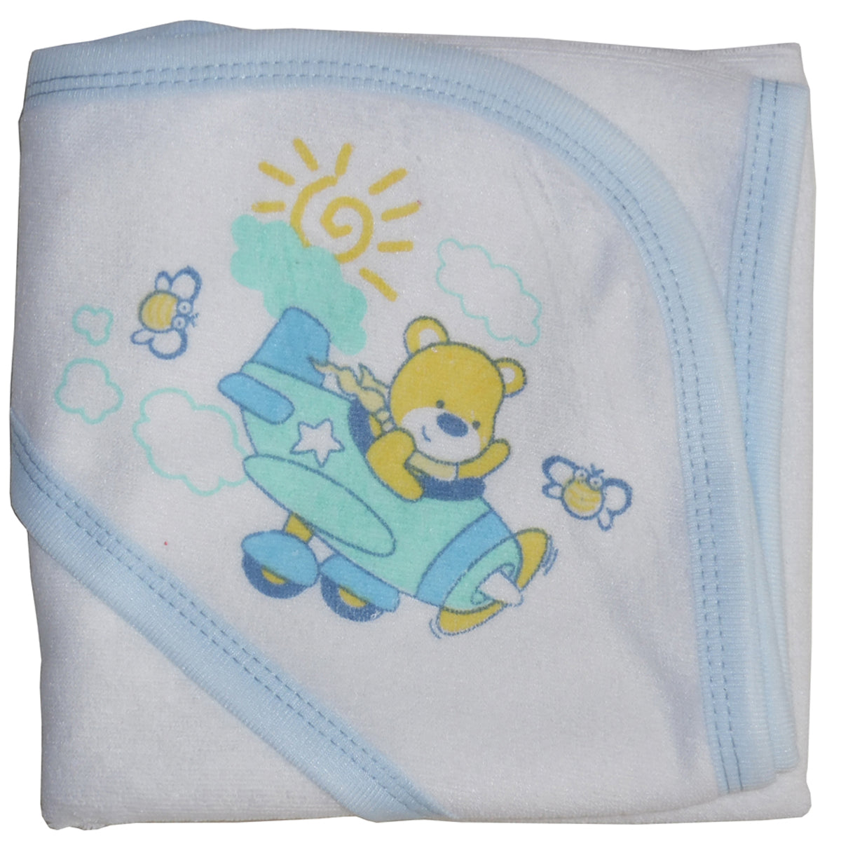 Hooded Towel with Blue Binding and Screen Prints 021SB