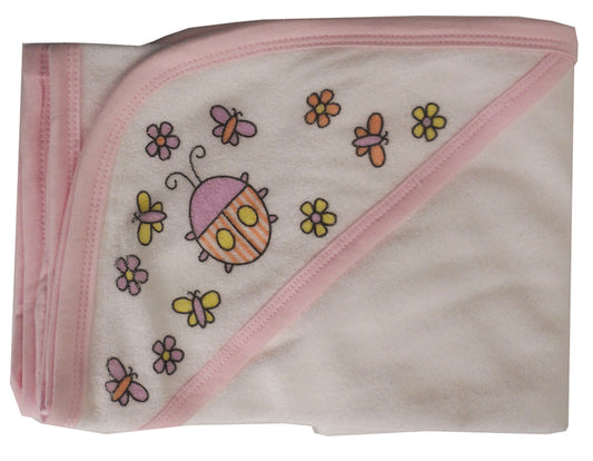 Hooded Towel with Pink Binding and Screen Prints 021SP