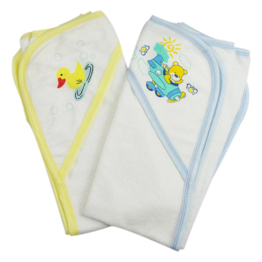 Infant Hooded Bath Towel (Pack of 2) 021-Yellow-021B-Blue