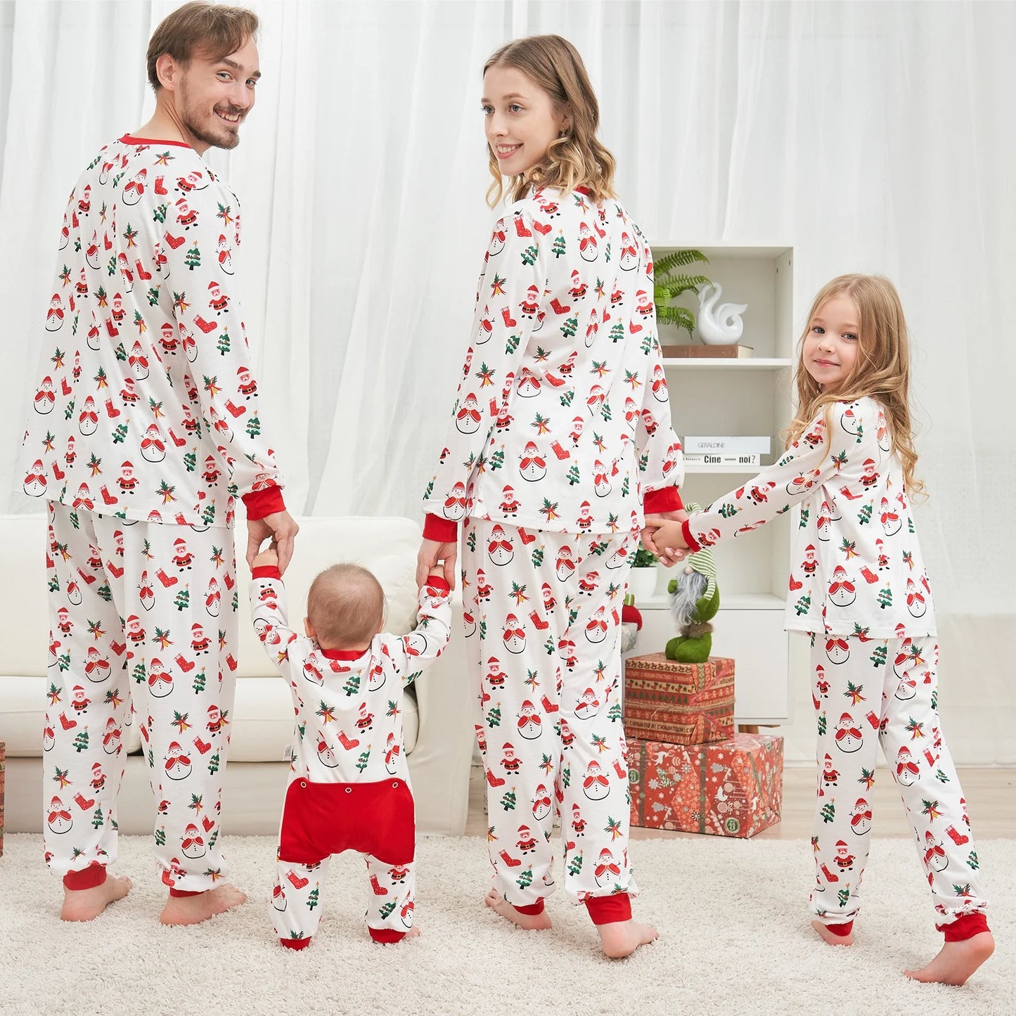 Family Matching Sets Christmas Pajamas Dad Mom Kids Baby Xmas Snowman and Santa Claus Print Long Sleeve Home Wear