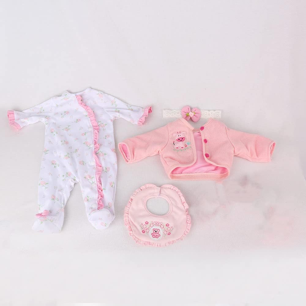 Reborn Baby Girl Doll Clothes Fit 20-22 Inch Newborn Baby Doll Rainbow Pattern Costume Suit Clothing Accessories Set for Gift 5 Pcs