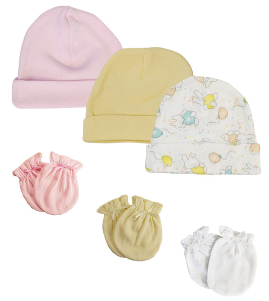 Girls Baby Caps and Mittens (Pack of 6) NC_0273