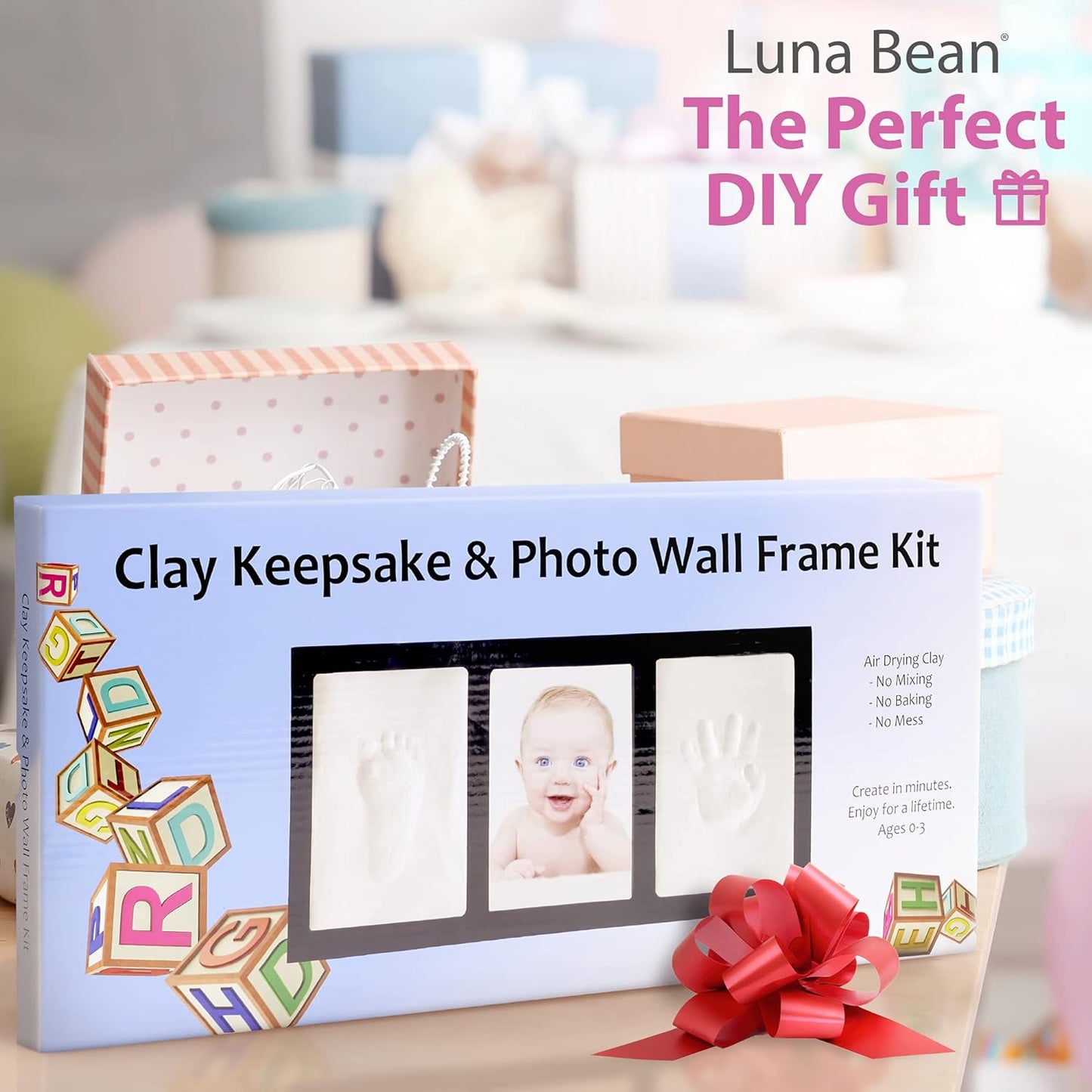 Clay Baby Hand and Footprint Kit with Photo Wall Mount Frame Kit - Inkless Baby Footprint & Handprint Keepsake for Birthdays & Family Activities (Black Frame) - Proud Baby by Luna Bean