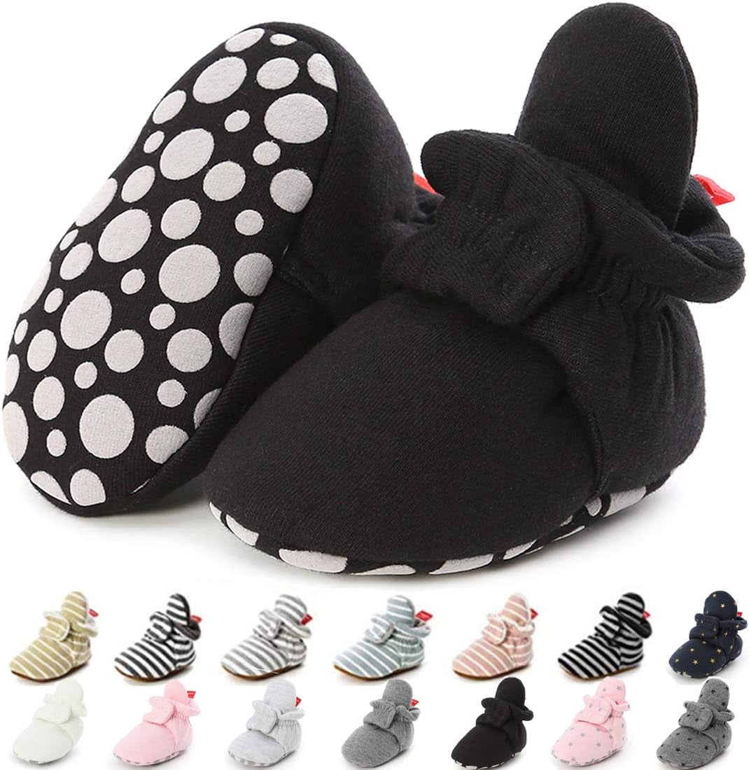 Baby Unisex Booties Warm Fleece Winter Stay on Infant Slipper Socks Boys Girls Soft Non Slip Sole Newborn First Walkers Ankle Crib Shoes