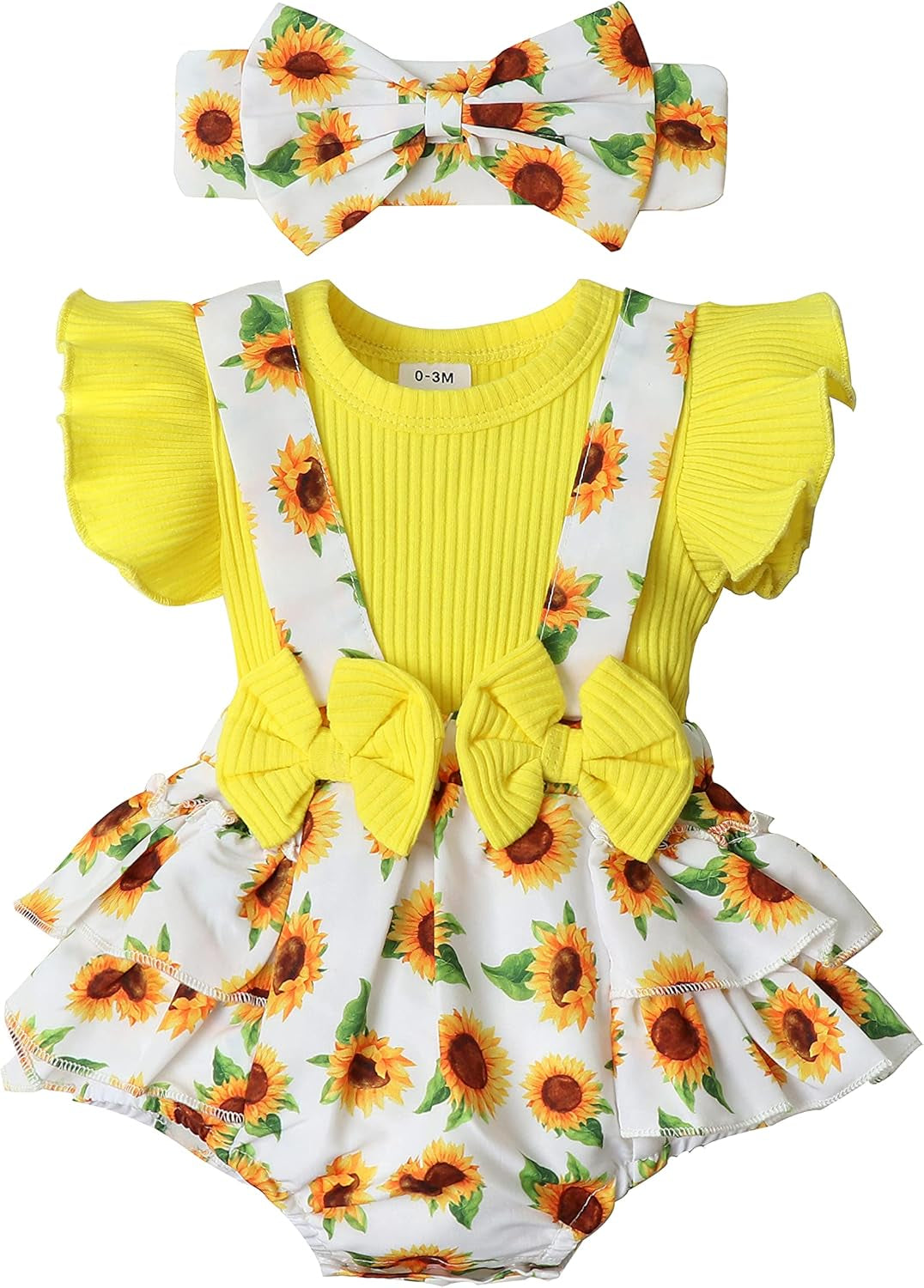 Newborn Baby Girl Clothes Infant Romper Floral Suspender Dress Ruffle Sleeve Onesie Outfit Jumpsuit Headband Spring Summer