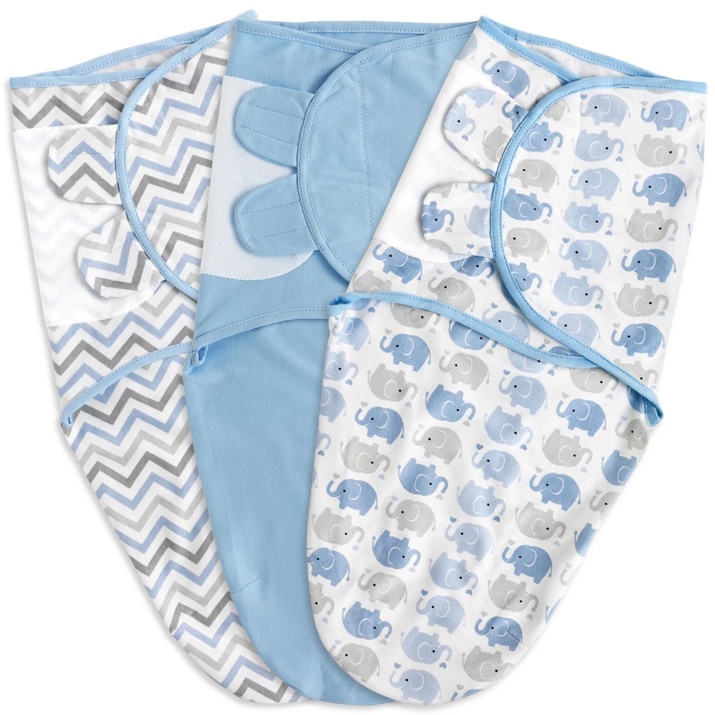 Organic Cotton Swaddle 3-Pack for 0-3 Months Newborn Infant Boys Girls, Blue Elephants