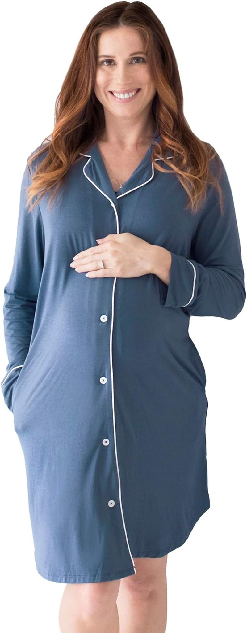 Clea Button down Nursing Nightgown, Postpartum Pajamas | Long Sleeve Maternity Pajamas