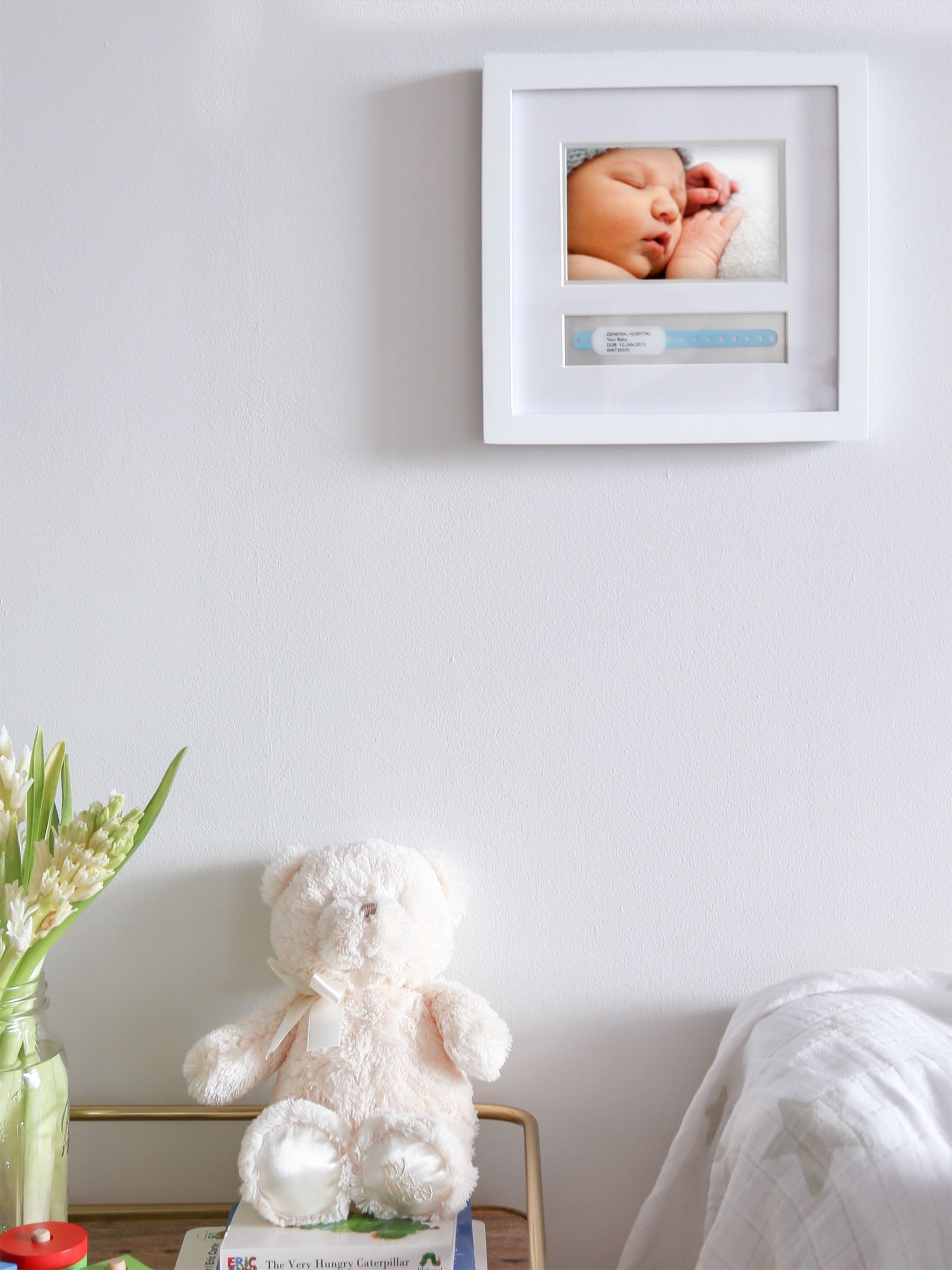 Hospital ID Bracelet 4" X 6" Photo Frame, White, Newborn Keepsake