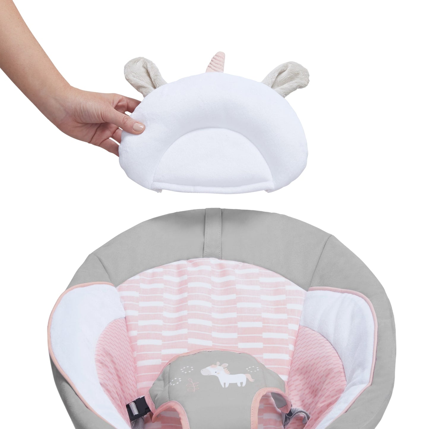 Flora the Unicorn Vibrating Infant Baby Bouncer, Pink