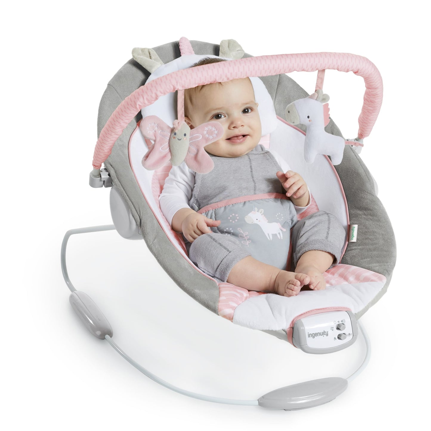 Flora the Unicorn Vibrating Infant Baby Bouncer, Pink