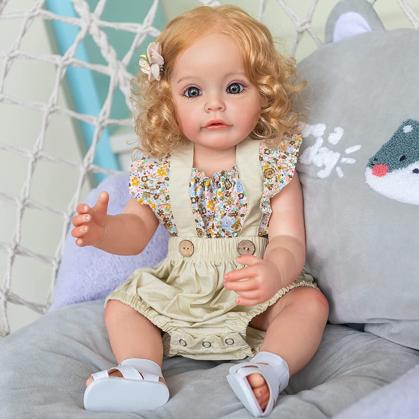 22 Inch Reborn Baby Dolls Soft Silicone Vinyl Lifelike Toddler Dolls with Blonde Hair Washable Girls Toy Best Birthday for Kids Age 3+