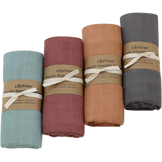 Muslin Swaddle Blankets, Soft Solid 4 Pack Baby Swaddle Blankets Muslin Receiving Blanket Wrap for Boys & Girls, Large 47 X 47 Inches, Earthy Rust Color Baby Swaddling