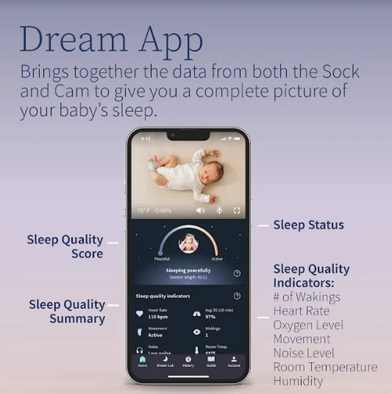 Dream Duo - Smart Portable Video Baby Monitor - HD Video Camera + Sock with Heart Rate, AVG Oxygen Tracker - Dusty Rose