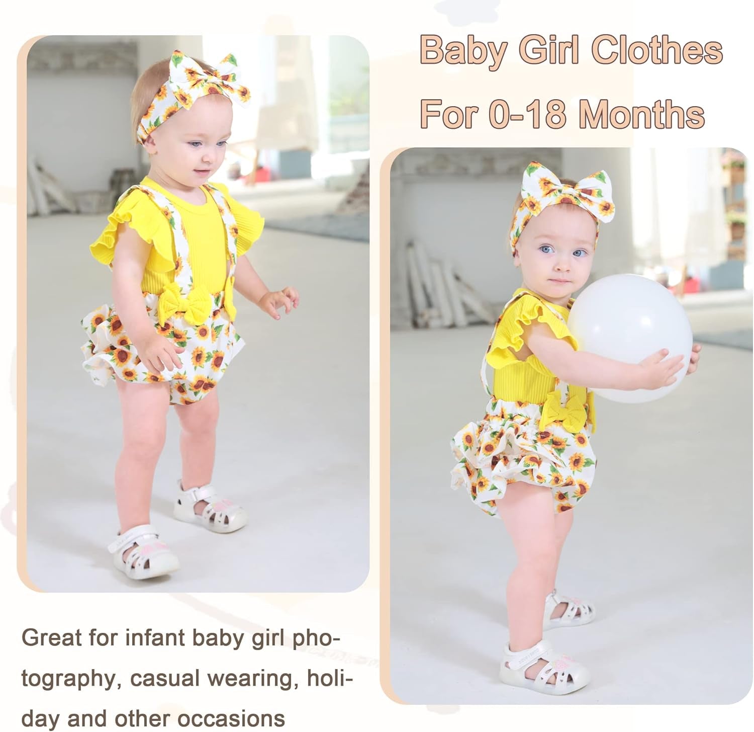 Newborn Baby Girl Clothes Infant Romper Floral Suspender Dress Ruffle Sleeve Onesie Outfit Jumpsuit Headband Spring Summer