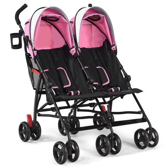 Baby-Joy Foldable Twin Baby Double Stroller Kids Ultralight Umbrella Stroller Pushchair Pink