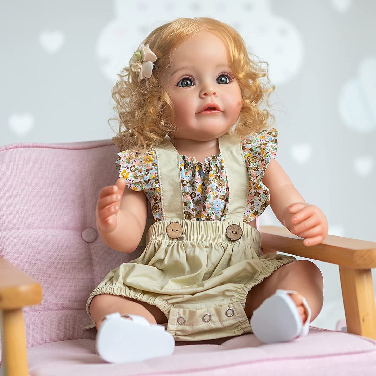 22 Inch Reborn Baby Dolls Soft Silicone Vinyl Lifelike Toddler Dolls with Blonde Hair Washable Girls Toy Best Birthday for Kids Age 3+