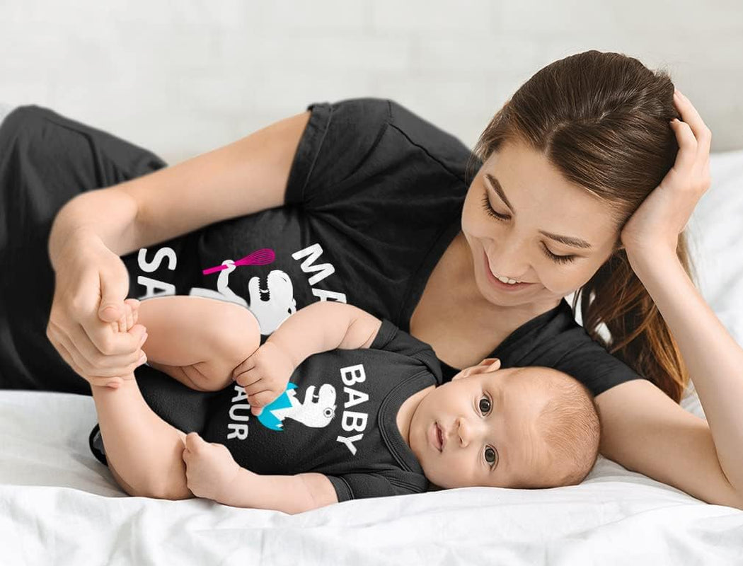 Mama & Baby Saur Gift for New Moms Mothers Day Mommy and Daughter Son Matching Outfits Mom Shirt & Infant Bodysuit Set