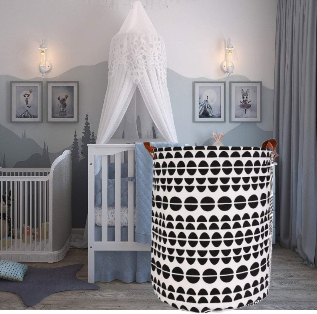 Modernhome & Co 19.7In Tall Laundry Basker Large Hamper Room Storage Decor Waterproof Foldable Canvas Laundry Baskets Kawaii Room Decor Baskets for Organizing Baby Hamper Laundry Bag (Black Sm Polka)