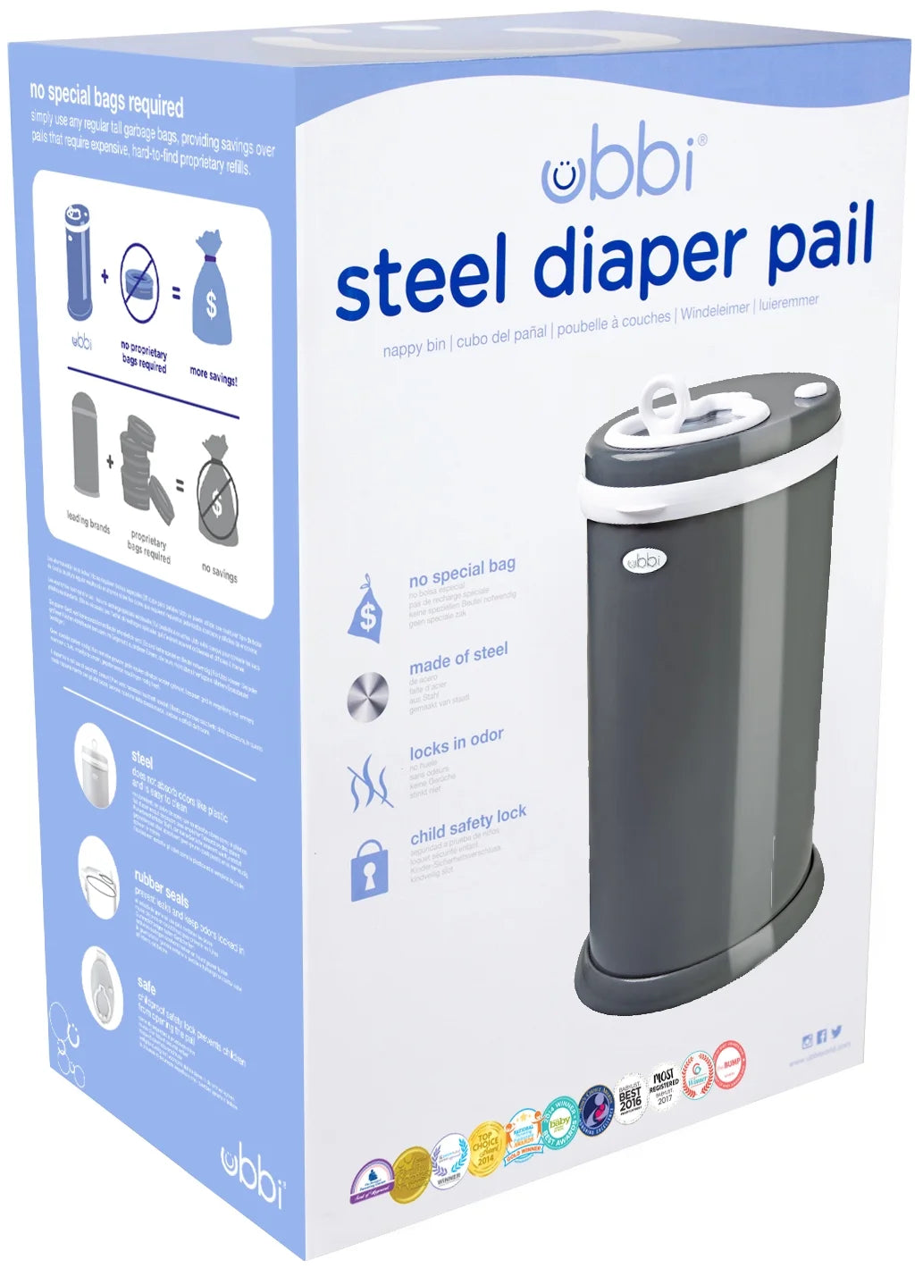 Steel Diaper Pail, Odor Locking, No Special Bag Required, Award-Winning, Registry Must-Have, Slate