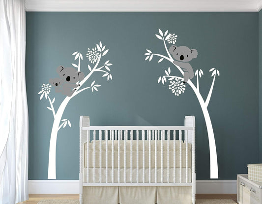 Three Koalas Tree Branches Wall Decal Wall Sticker Baby Nursery Decor Kids Room Decoration (White)