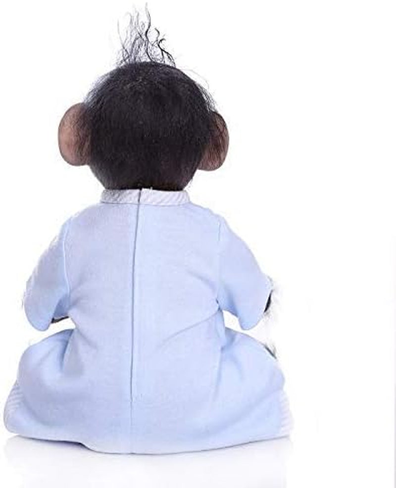 16Inch 40Cm Bebe Doll Reborn Toddler Monkey Crafted in Soft Silicone Cotton Body Realistic Cute Baby Toy (Blue)