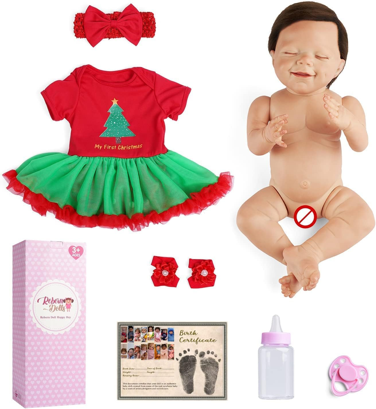 BABESIDE Christmas Outfit 20-Inch Realistic-Newborn Baby Dolls Reborn Baby Dolls Real Life Baby Doll with Feeding Kit and Toy Accessories Gift Set for Kids & Collection