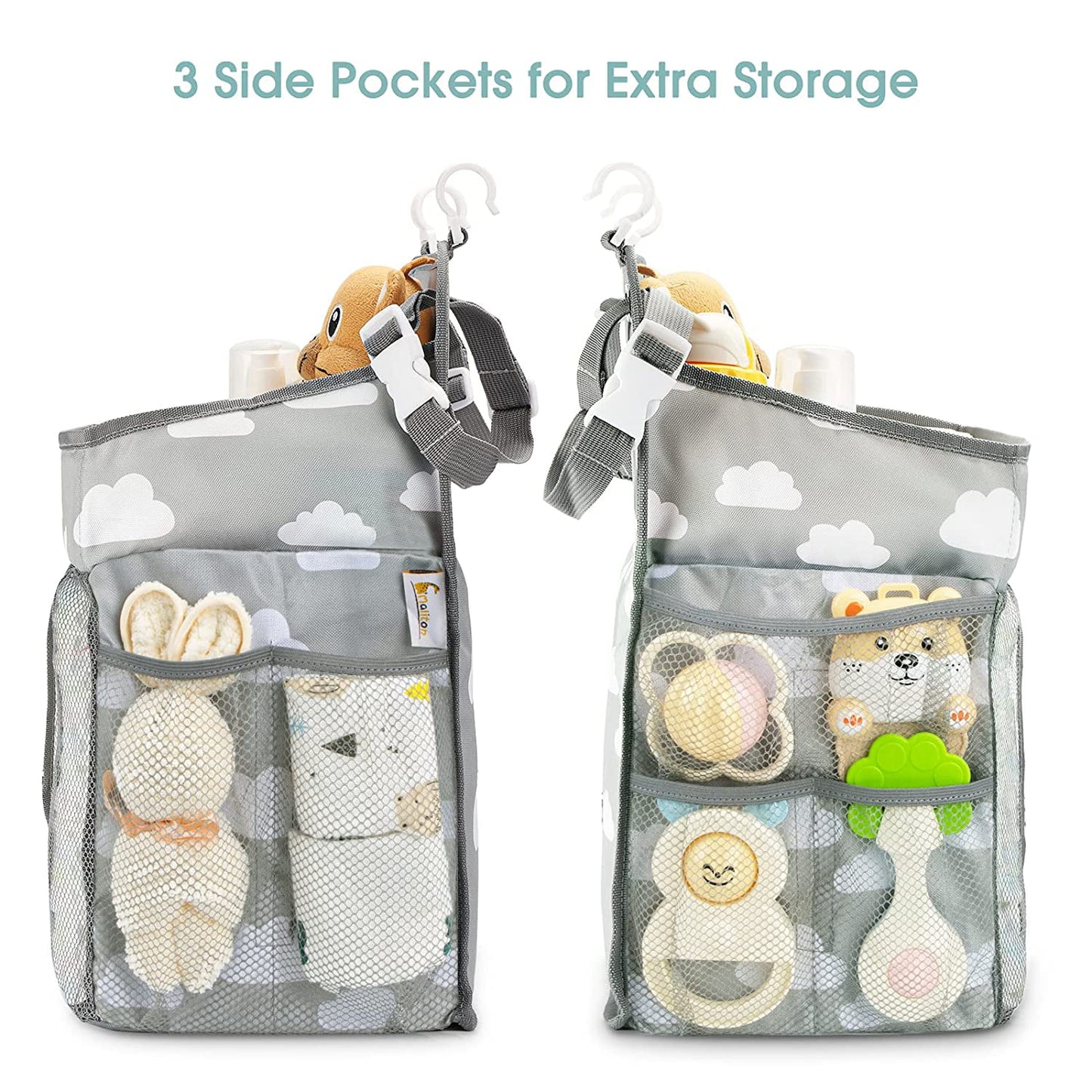 Hanging Diaper Caddy Organizer - Diaper Stacker for Changing Table, Crib(Gray Cloud)