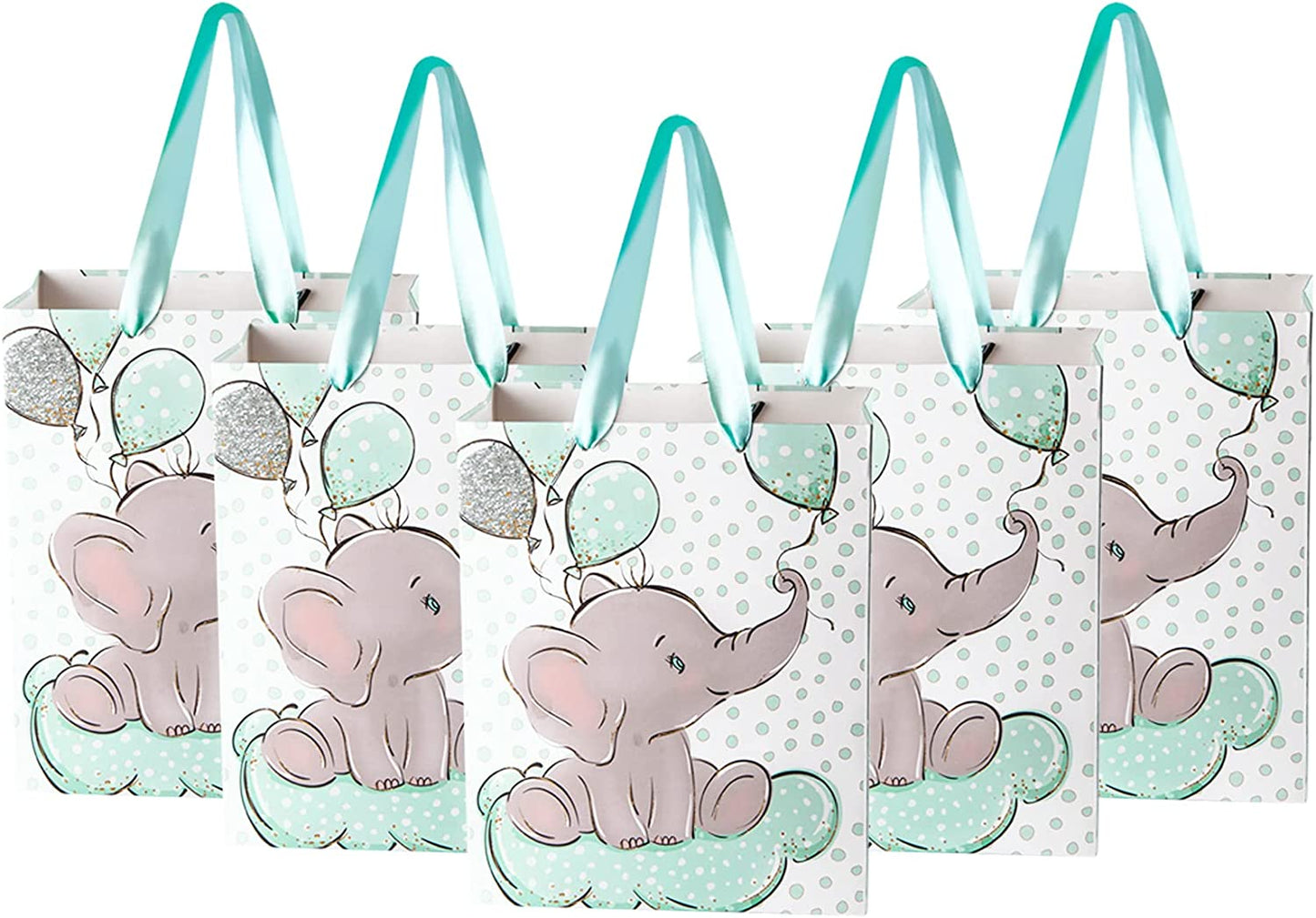 24 Packs Small Elephant Baby Gift Bag 7.9" Baby Shower Goodie Bags Birthday Party Favor Bags for Kids Animal Theme Party Supplies