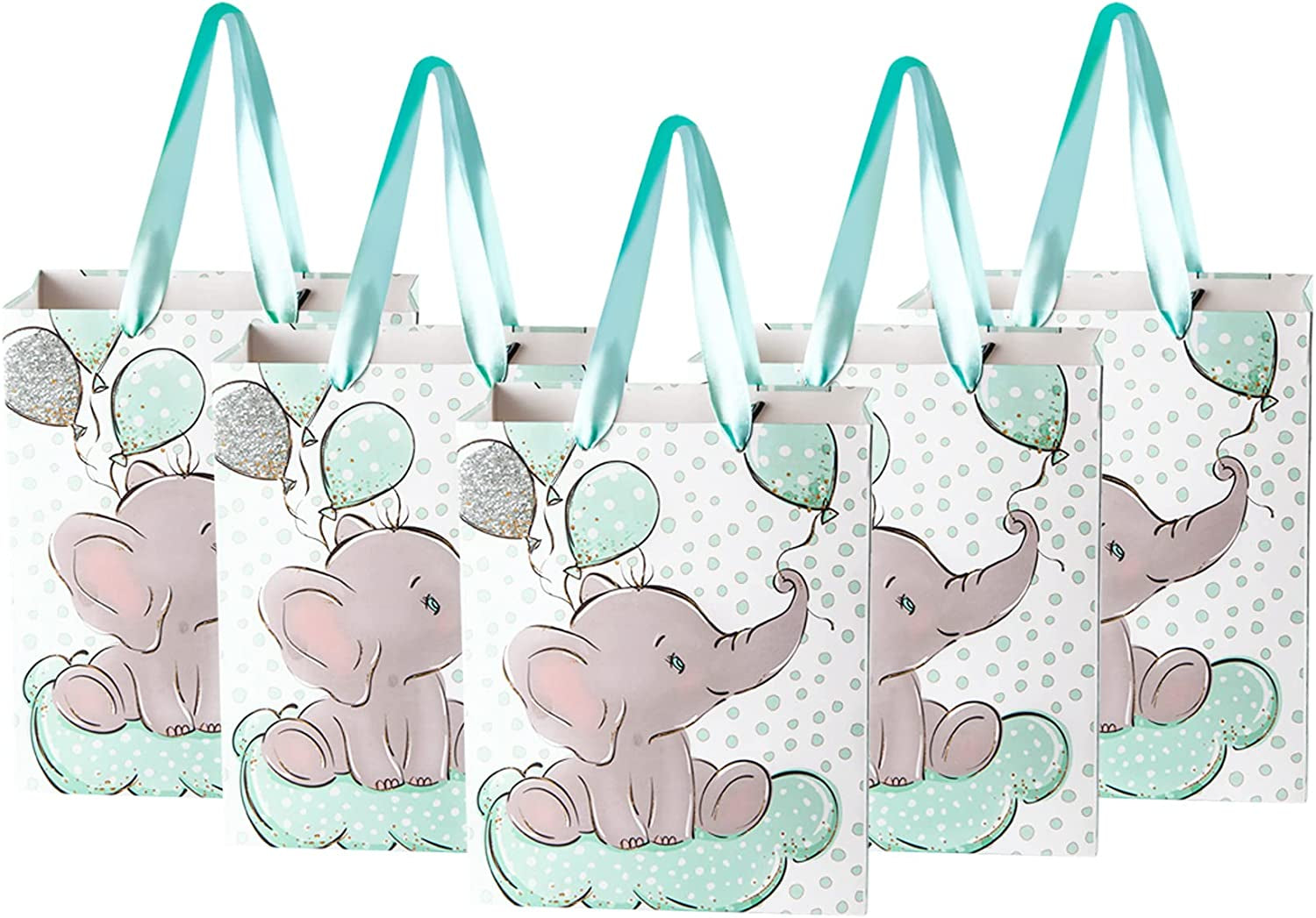 24 Packs Small Elephant Baby Gift Bag 7.9" Baby Shower Goodie Bags Birthday Party Favor Bags for Kids Animal Theme Party Supplies