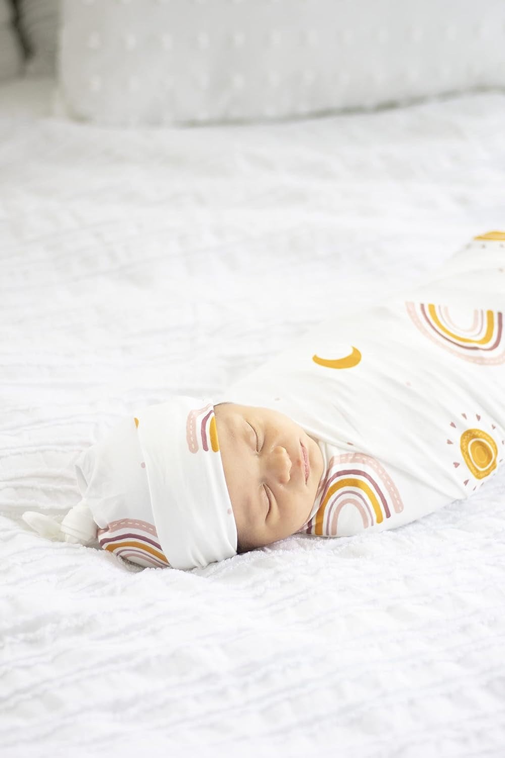 Mommy Robe for Maternity and Baby Swaddle Blanket, Milk Silk Matching Delivery Robe and Swaddling Wrap for Mom and Baby (L/XL (12-24), Boho Rainbow)