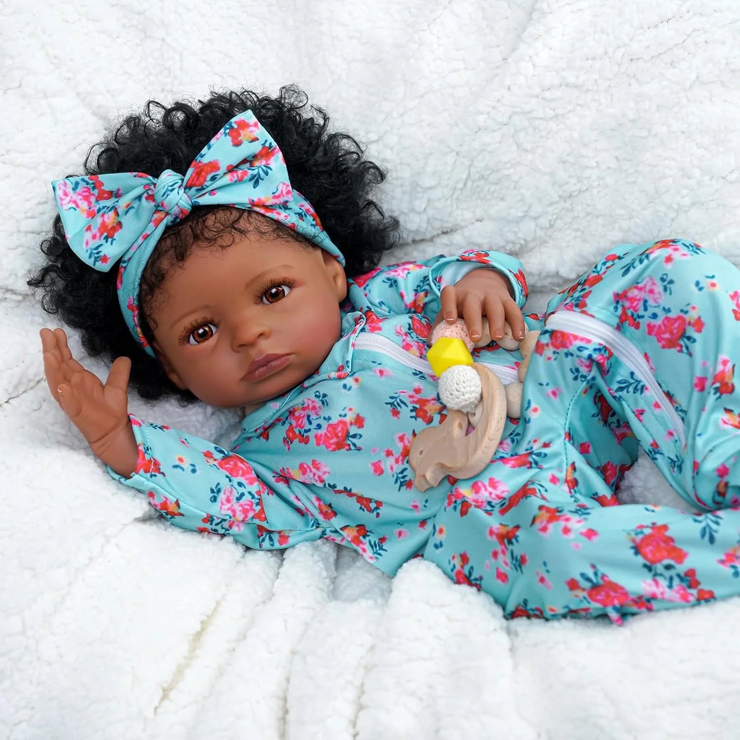 RSG 18-Inch Lifelike Reborn Black Girl - Realistic Newborn Real Life Baby Dolls African American with Clothes and Toy Gift for Kids Age 3+