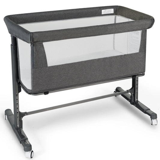 Baby Bassinet with Wheels Adjustable Bedside Sleeper Bassinet Newborn Baby Crib, Grey