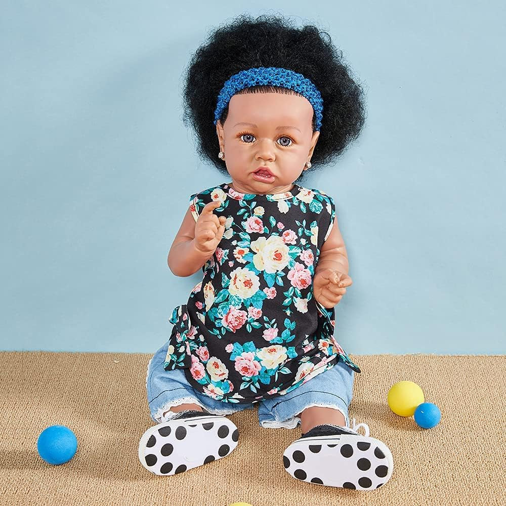 Lifelike Reborn Baby Dolls with Soft Body 22 Inch Black African American Realistic Girl Handmade Weighted Baby Dolls Best Toddler Gift Set for Ages 3+ Best Gitfs for Girls Christmas Birthday