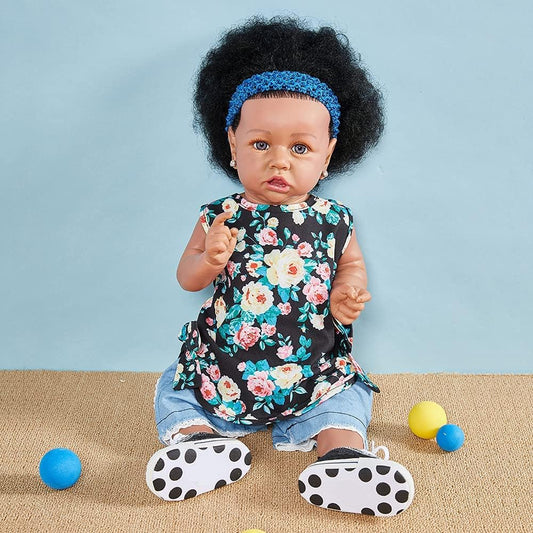 Lifelike Reborn Baby Dolls with Soft Body 22 Inch Black African American Realistic Girl Handmade Weighted Baby Dolls Best Toddler Gift Set for Ages 3+ Best Gitfs for Girls Christmas Birthday